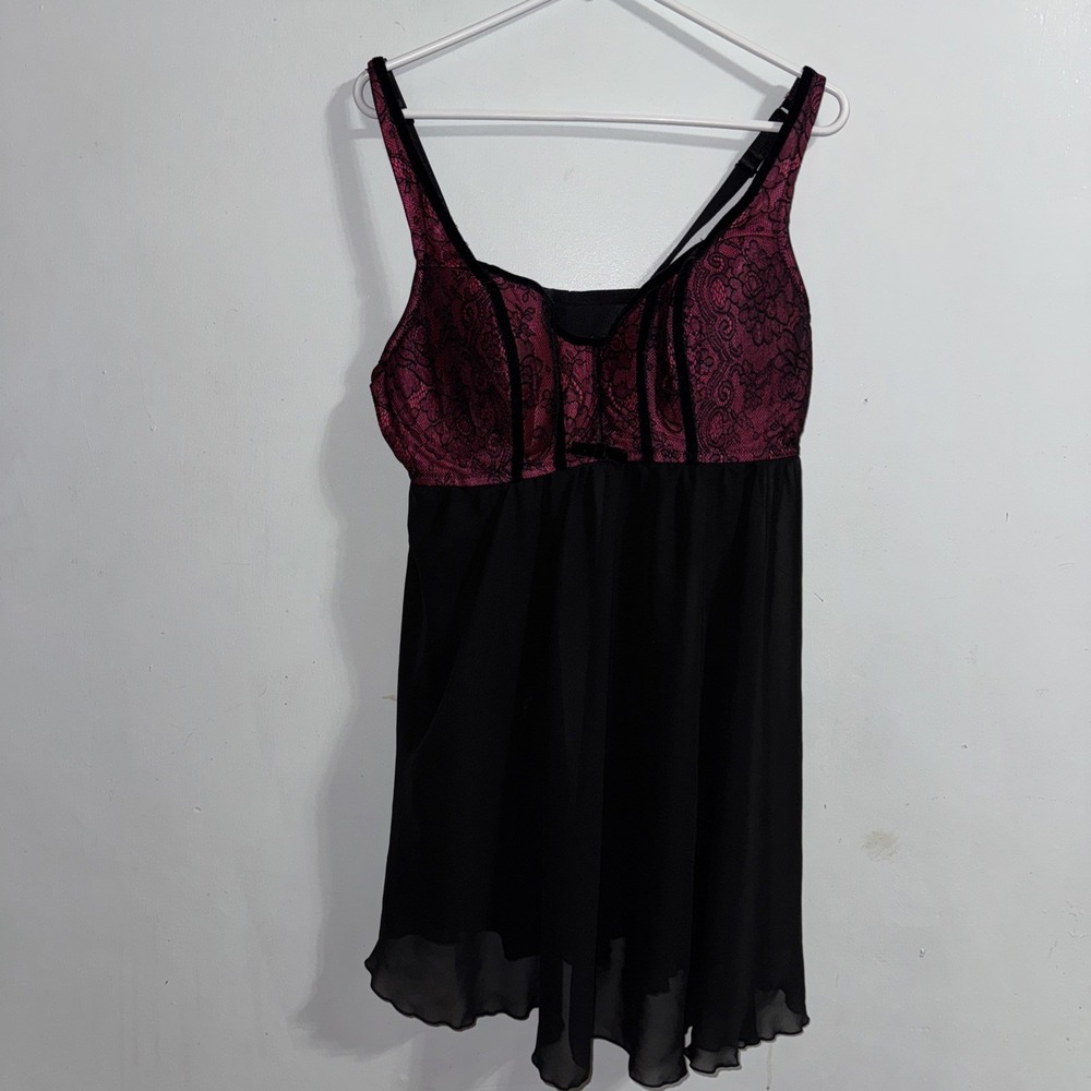 Y2K Dark Whimsy Fashion Bug 3X Pink & Black Lace Babydoll Lingerie Dress